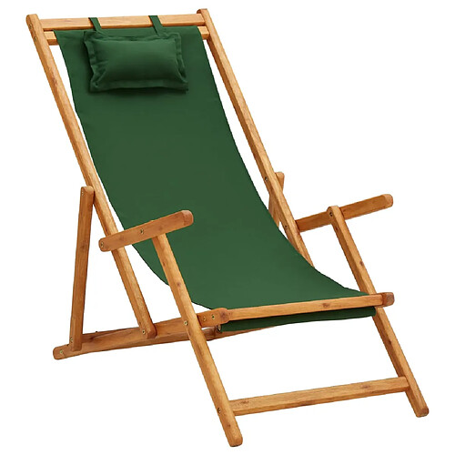 vidaXL Chaise pliable de plage bois d'eucalyptus solide et tissu vert