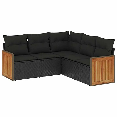 Maison Chic Ensemble de 5 Tables et chaises d'extérieur avec coussins,Salon de jardin noir résine tressée -GKD281363