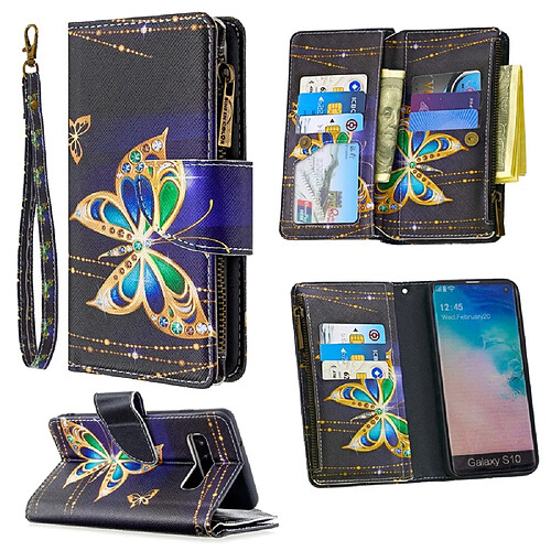 Etui en PU fermeture à glissière d'impression de modèle beau papillon pour votre Samsung Galaxy S10