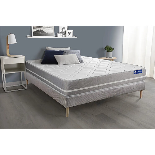 ACTISOM Ensemble matelas Ressorts ensachés ACTIFLEX TOUCH 140x200 3zones de confort + sommier KIT gris