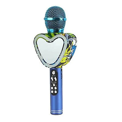 Universal Heart shape wireless bluetooth karaoke microphone,4 in 1 with led lights for ktv(Blue)