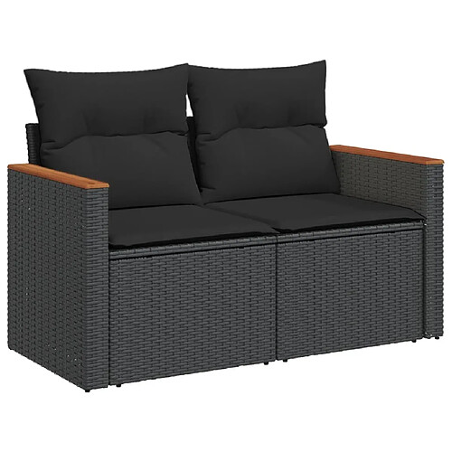 Maison Chic Canapé de jardin avec coussins 2 places | Canapé d'extérieur | Fauteuil,Banquette Jardin noir résine tressée -MN46176