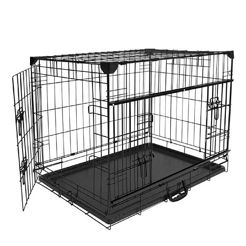 DUVO+ Cage Fer Ninja Edition avec porte coulissante 91 x 61 x 69 cm - 11,6 kg - Noir - Pour chien