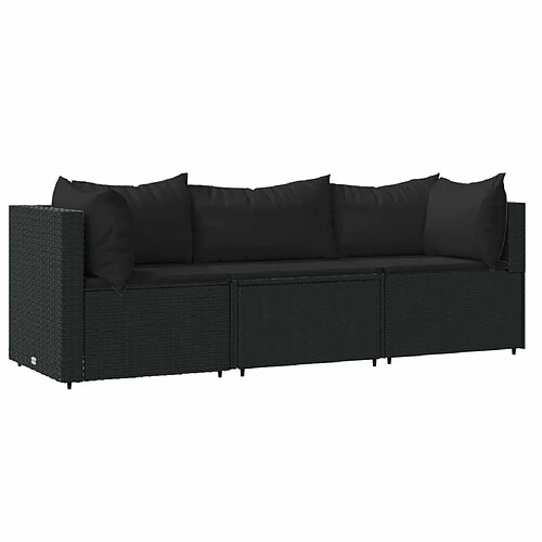 Maison Chic Salon de jardin 3 pcs + coussins - Mobilier/Meubles de jardin - Table et chaises d'extérieur Noir Résine tressée -MN16332