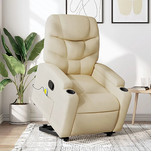 vidaXL Fauteuil inclinable de massage Crème Tissu