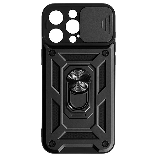 Avizar Coque Antichoc pour iPhone 15 Pro Max Cache Caméra Coulissant Bague Noir