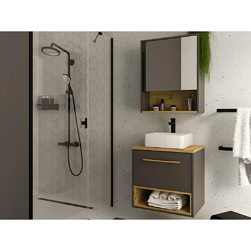 Vente-Unique Meuble de salle de bain suspendu anthracite avec vasque à poser et armoire de toilette - 60 cm - YANGRA