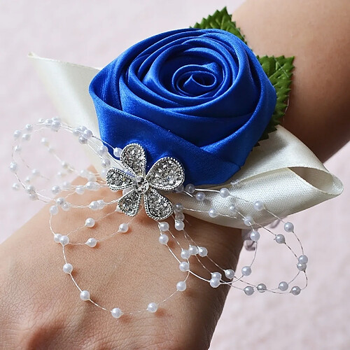 Wewoo Mariée à la main rose et bleu poignet fleur boutonnière Bouquet Corsage diamant Satin fleurs