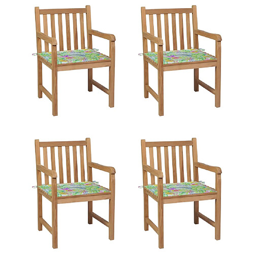 vidaXL Chaises de jardin lot de 4 avec coussins motif feuilles Teck