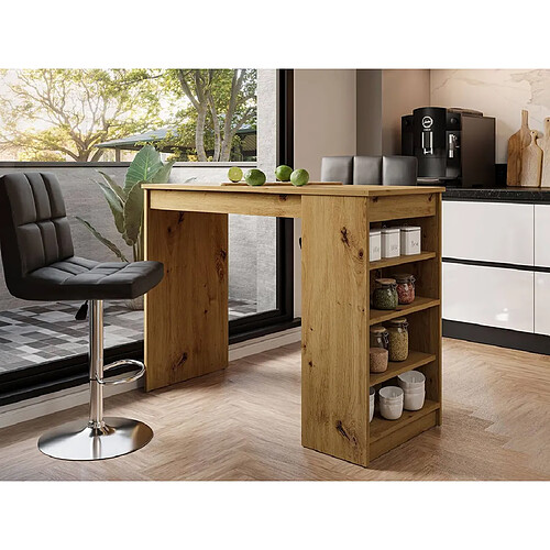 Bestmobilier Drazic - table de bar avec rangements - effet bois - de 2 à 4 personnes