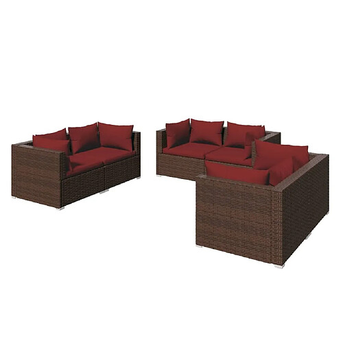 Maison Chic Salon de jardin 6 pcs + coussins - Mobilier/Meubles de jardin - Table et chaises d'extérieur Résine tressée Marron -MN30367