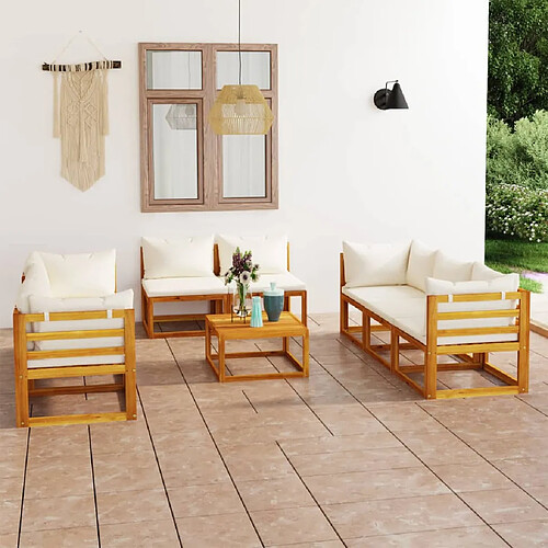 vidaXL Salon de jardin 9 pcs avec coussin Crème Bois d'acacia solide