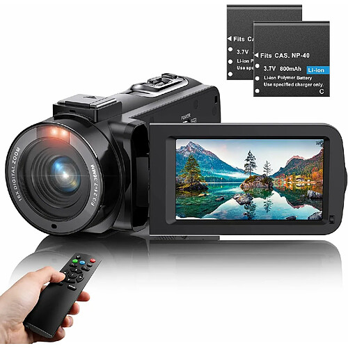 Vendos85 Caméscope vidéo FHD 1080P 36MP avec Télécommande et 2 Piles noir