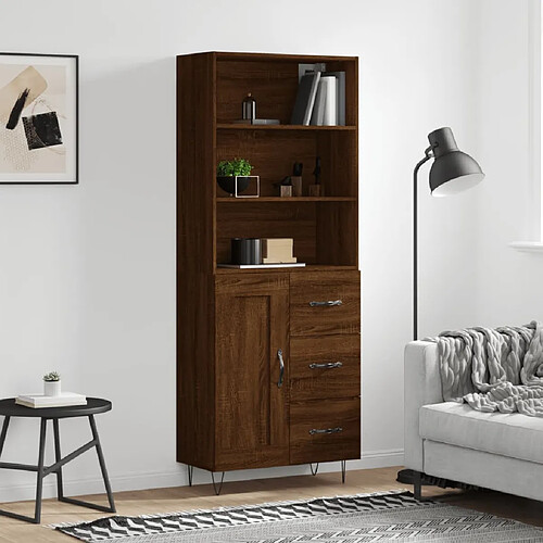 vidaXL Buffet haut Chêne marron 69,5x34x180 cm Bois d'ingénierie