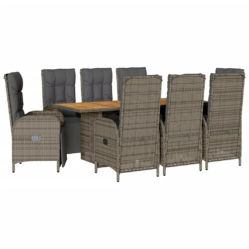 Maison Chic Ensemble à manger d'extérieur 9 pcs avec coussins,Salon de jardin gris résine tressée -GKD598592