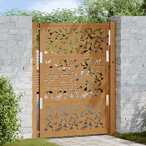 vidaXL Porte de jardin acier résistant aux intempéries design feuilles