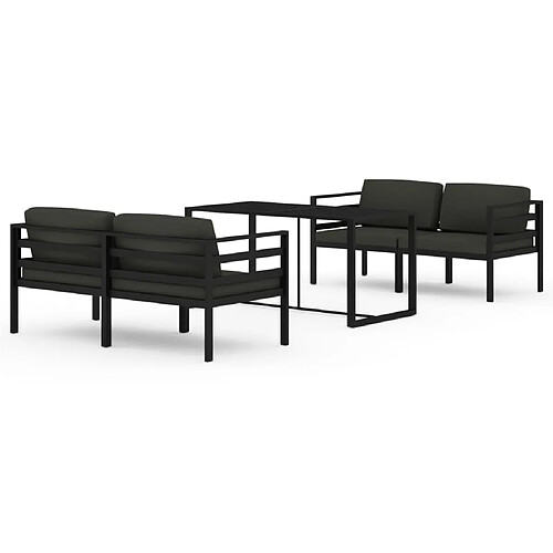 Maison Chic Ensemble de 5 Tables et chaises d'extérieur avec coussins,Salon de jardin Aluminium Anthracite -GKD631760