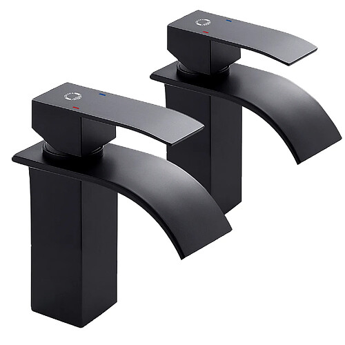 2PCS Cecipa max Robinet de Lavabo Cascade Noir, Robinet de Lavabo de Salle de Bains à Poignée Unique, Economie d'eau, Laiton Noir Mat,EU Modèle