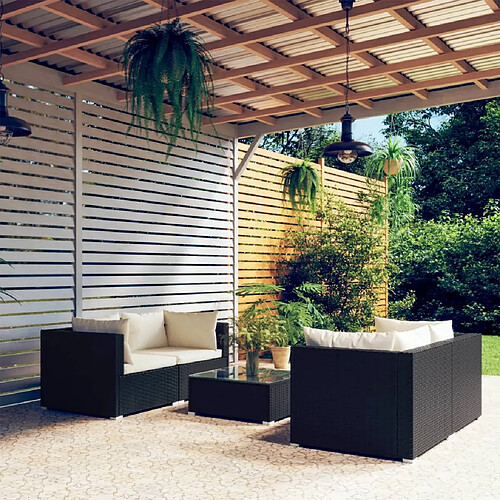 vidaXL Salon de jardin 5 pcs avec coussins Résine tressée Noir