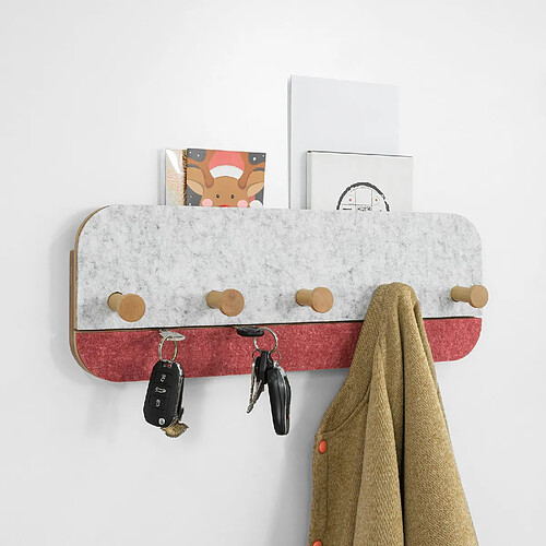 SoBuy FHK16-R Design Porte-Manteau Mural Porte-Serviette Penderie Patère Murale avec 5 Crochets en Bambou et Feutre pour Vestibule, Entrée