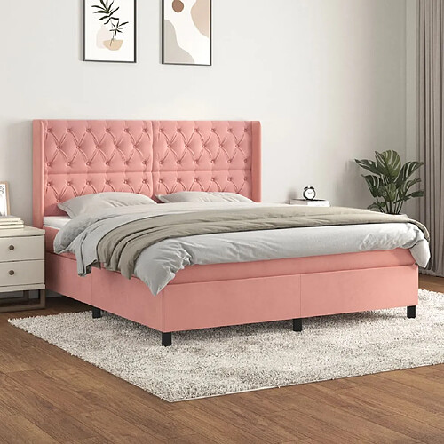 vidaXL Sommier à lattes de lit avec matelas Rose 160x200 cm Velours