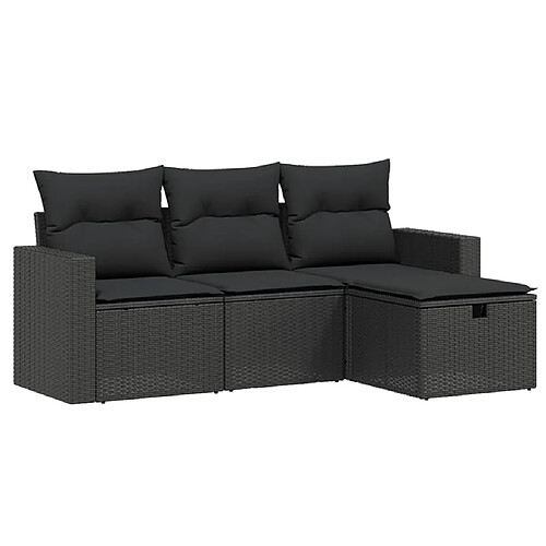 Maison Chic Ensemble de 4 Tables et chaises d'extérieur avec coussins,Salon de jardin noir résine tressée -GKD263159