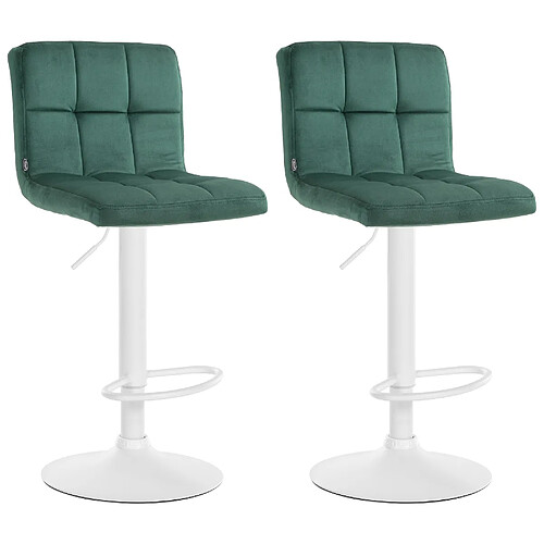 Decoshop26 Lot de 2 tabourets de bar en velours vert avec coutures décoratives pied en trompette métal blanc 10_0004404