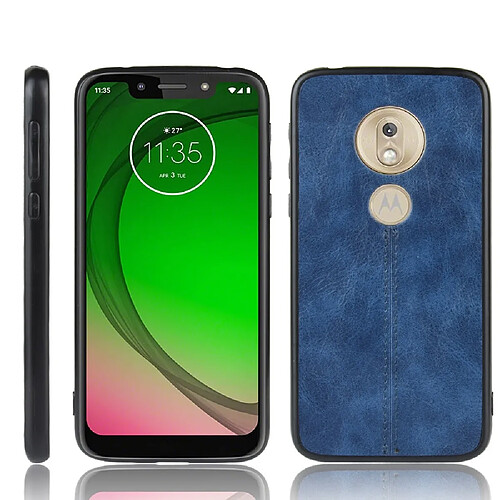 Wewoo Coque Pour Motorola Moto G7 Power Shockproof Couture Vache Motif Peau PC + PU + TPU Case Bleu