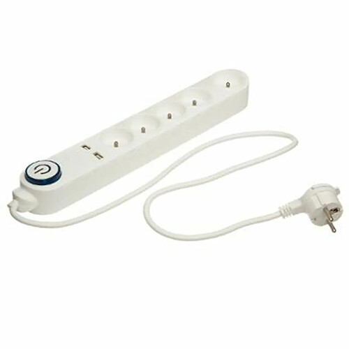 Multiprise 5 Prises 2 USB 100cm Blanc