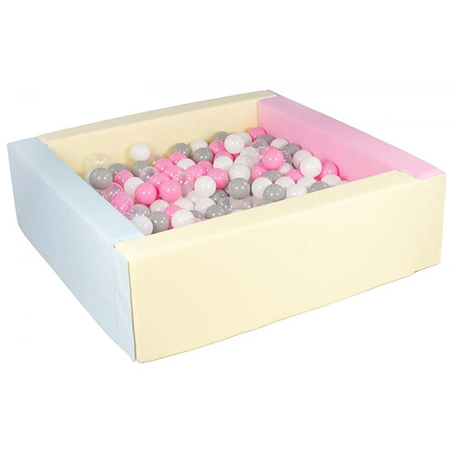 Velinda Piscine à balles carrée avec 300 balles - rose, bleu, jaune p/blanc, transparent, rose, gris