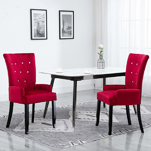 vidaXL Chaises à manger avec accoudoirs lot de 2 rouge velours