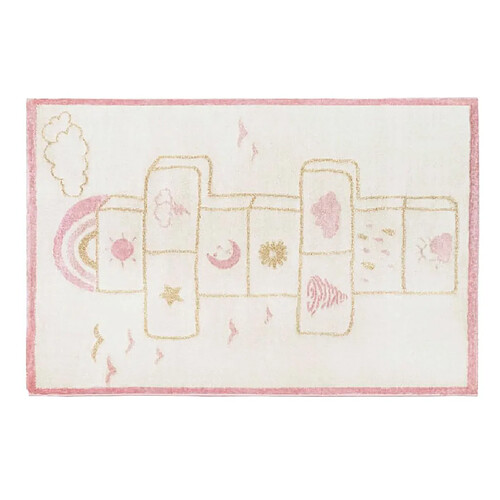 Vente-Unique Tapis enfant marelle - 100 x 150 cm - beige, rose et lurex doré - FUNNY