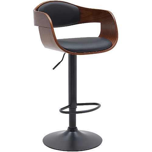 Decoshop26 Tabouret de bar x1 design scandinave en PVC noir et structure en bois noyer pieds métal noir 10_0005036