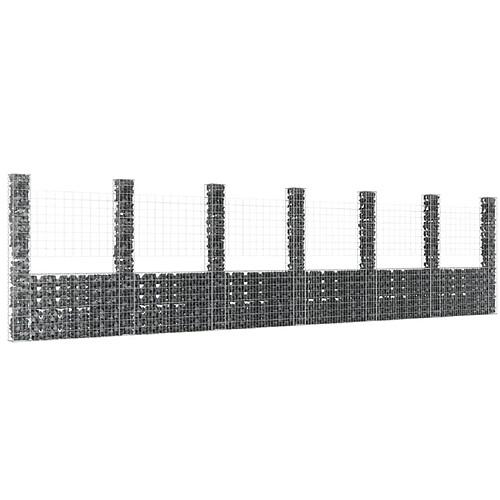 vidaXL Panier de gabion en forme de U avec 7 poteaux Fer 740x20x200 cm