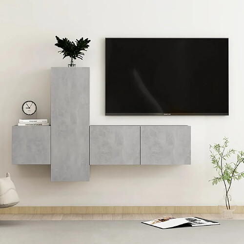 vidaXL Ensemble de meubles TV 3 pcs Gris béton Bois d'ingénierie