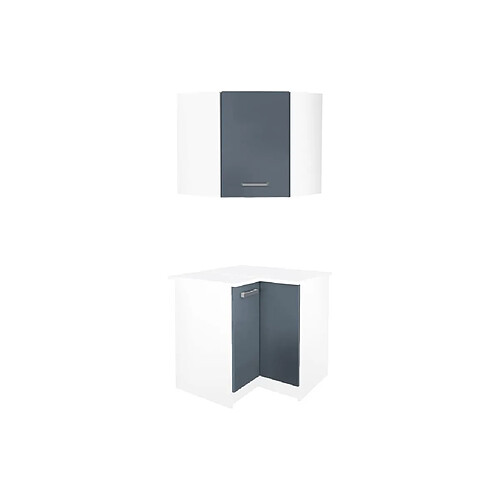 Vente-Unique Caissons d'angle de cuisine - 1 meuble bas & 1 meuble haut - 2 portes - Gris brillant & Blanc - TRATTORIA