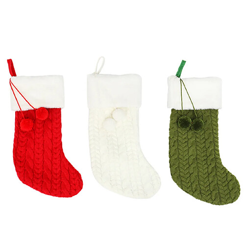 C216 3pcs tricoté épais couleur massif de Noël chaussettes de Noël Home Fil de Noël Chaussettes Sac à bonbons Cheminée Pendentif Cheminée Pendentif