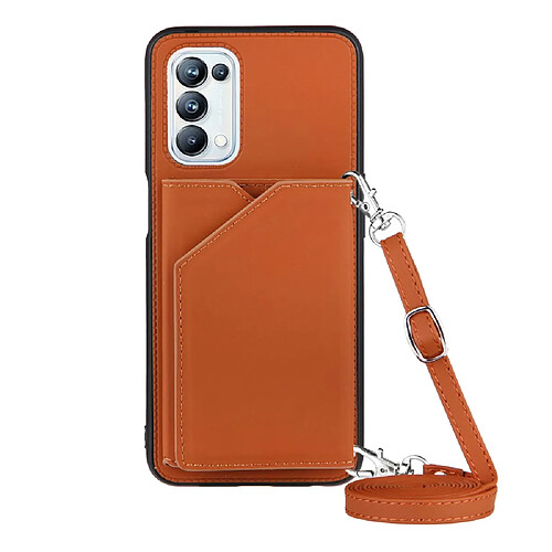 Coque en TPU + PU Brillant avec béquille et porte-cartes marron pour votre Oppo A93 5G