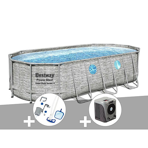 Kit piscine tubulaire ovale Bestway Power Steel SwimVista avec hublots 5,49 x 2,74 x 1,22 m + Kit d'entretien Deluxe + Pompe à chaleur