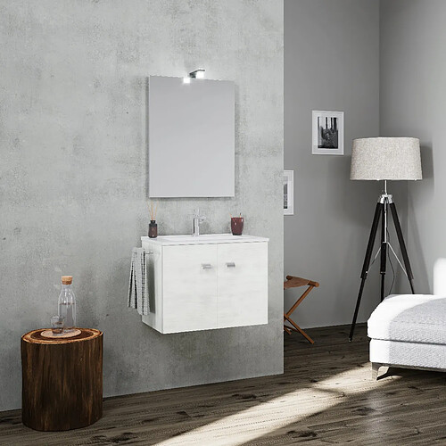 Kiamami Valentina MEUBLE DE SALLE DE BAIN SUSPENDU 60CM PORTES ET PORTE-SERVIETTES CHÊNE BLANC | SQUARE