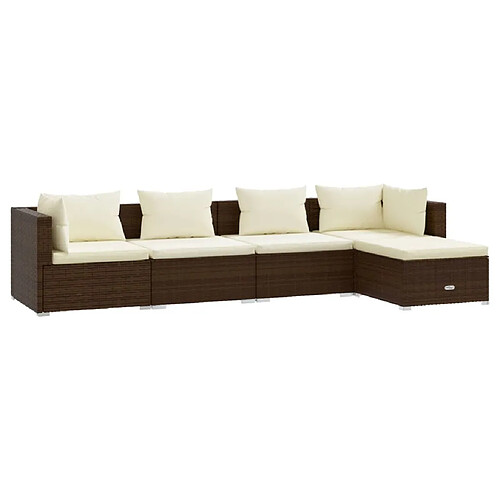 Maison Chic Salon de jardin 5 pcs + coussins - Mobilier/Meubles de jardin - Table et chaises d'extérieur Résine tressée Marron -MN78019