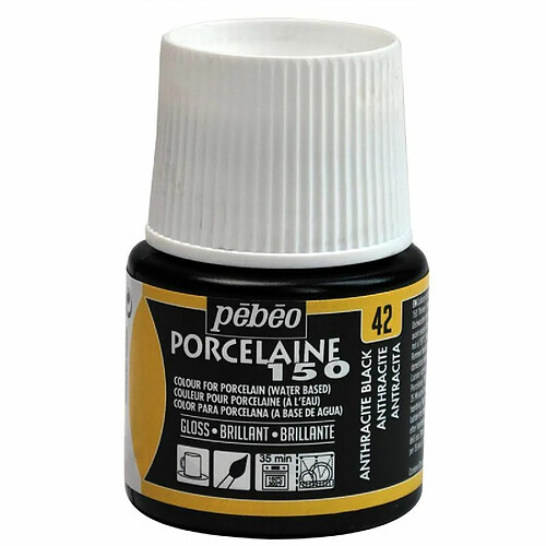 Pebeo Peinture à l'eau brillante pour porcelaine - Anthracite - 45 ml