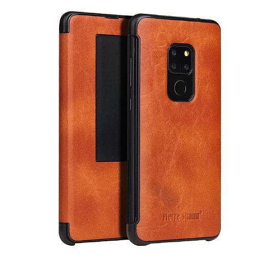 Wewoo Housse Coque Etui en cuir Fierre Shann pour Crazy Horse Textureétui horizontal PU Huawei Mate 20avec fonction Smart View Window et de réveil veille Marron