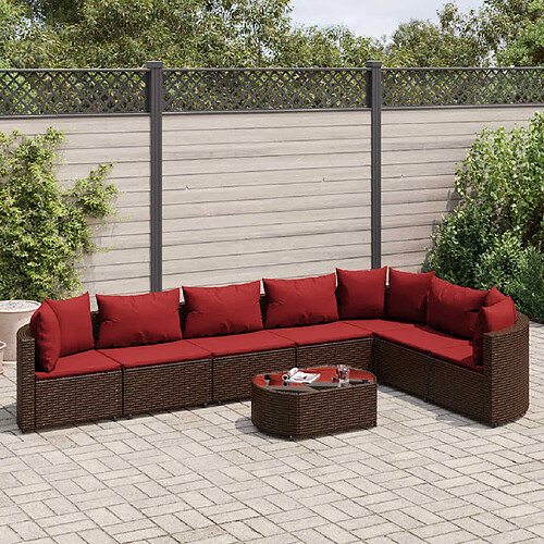 vidaXL Salon de jardin 8 pcs avec coussins marron résine tressée