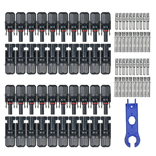 Justgreenbox Connecteurs de câble de panneau solaire mâle/femelle avec outil d'assemblage de clé pour système PV, 20 Pairs
