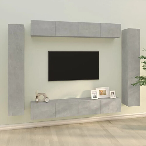 Maison Chic Ensemble de meubles TV 8 pcs | Banc TV Moderne pour salon | Meuble de Rangement - Gris béton Bois d'ingénierie -MN27110