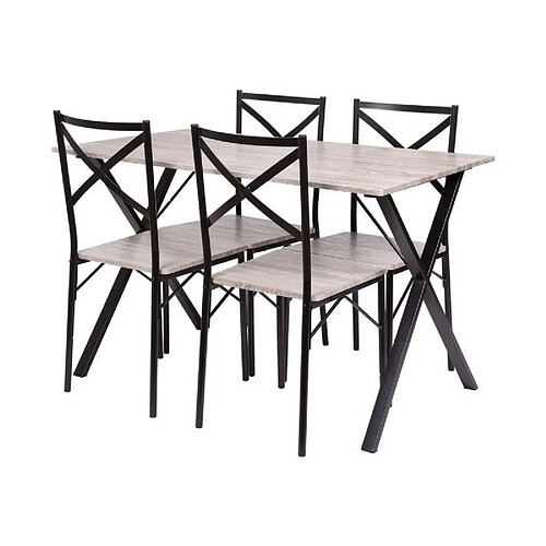 Country Table + 4 Chaise - En Mdf Finition Pvc - Couleur Gris Et Noir Ht20c205