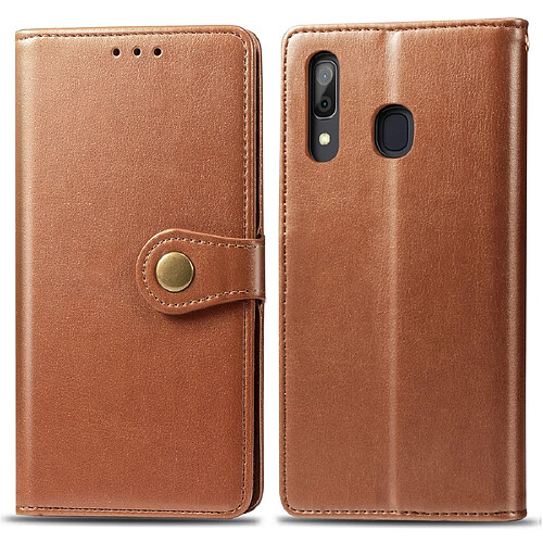 Wewoo Housse Coque Etui en cuir de protection pour téléphone mobile avec boucle photocadre photo et fente carteportefeuille et support Galaxy A20 / A30 Marron