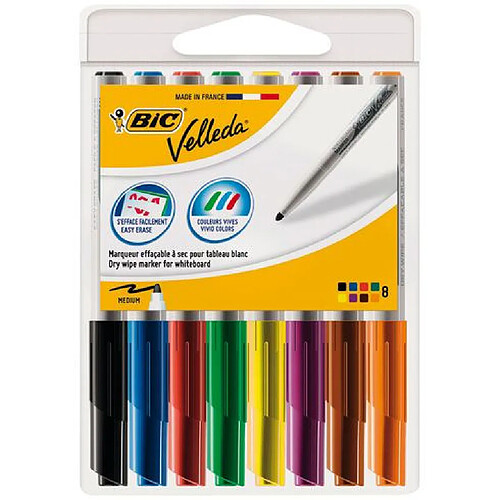 Marqueur effaçable Bic Velleda 1741 pointe ogive 2 mm - pochette de 8