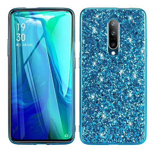 Coque en TPU cadre de paillettes scintillantes bleu pour votre OnePlus 8